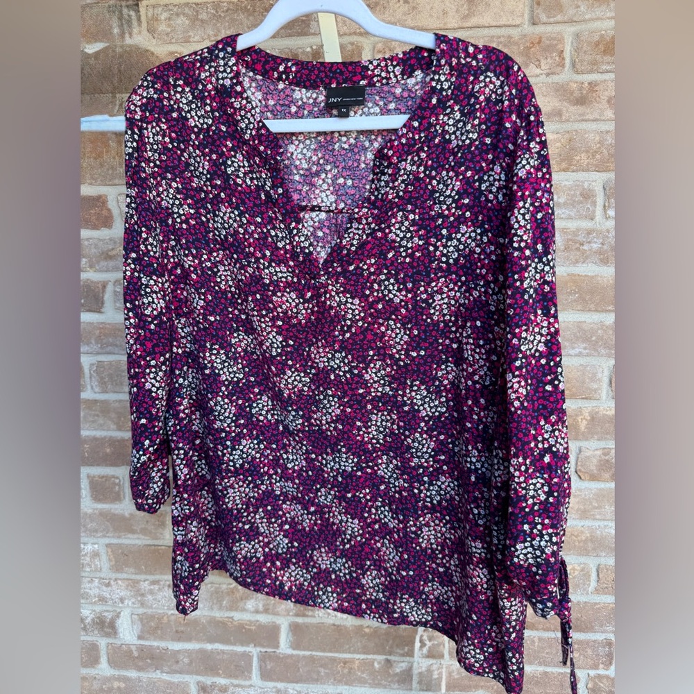 JNY Jones New York Women's Navy & Purple Floral Blouse, Size 1X